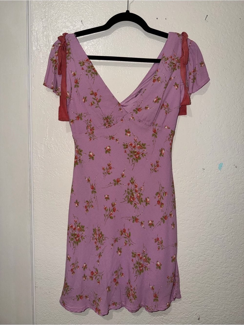 wild fable Lavender Floral Mini Dress with Rust Tie Shoulders